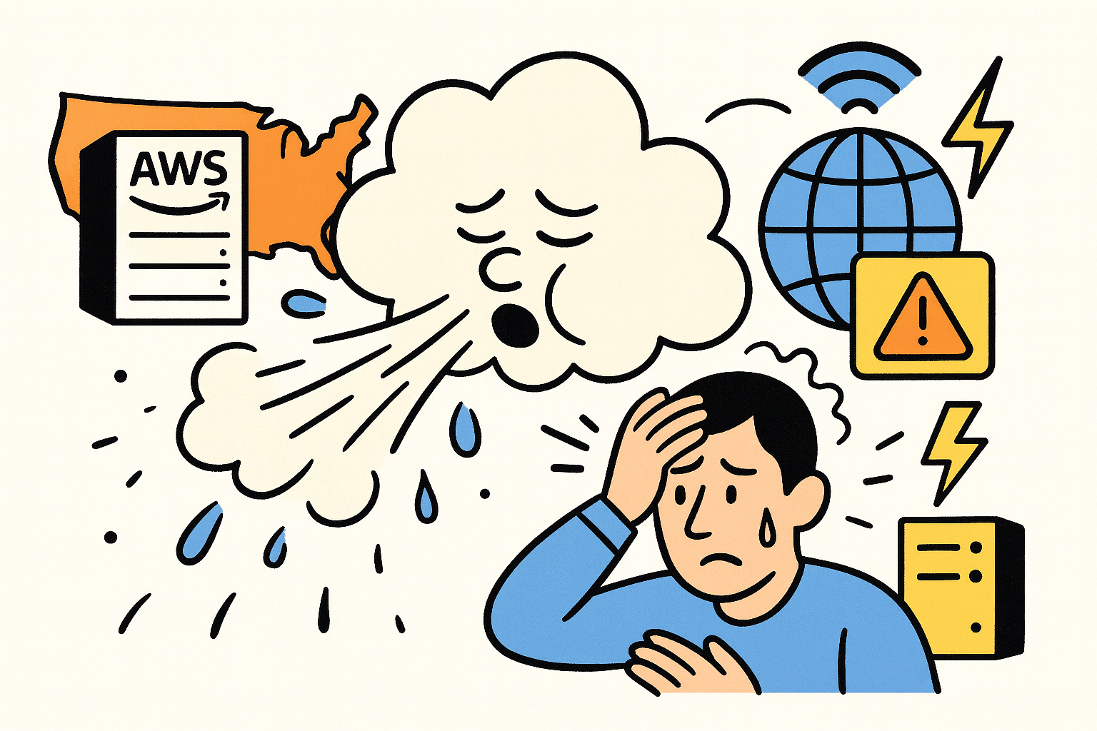 Illustration of cloud outage ripples affecting dependent services